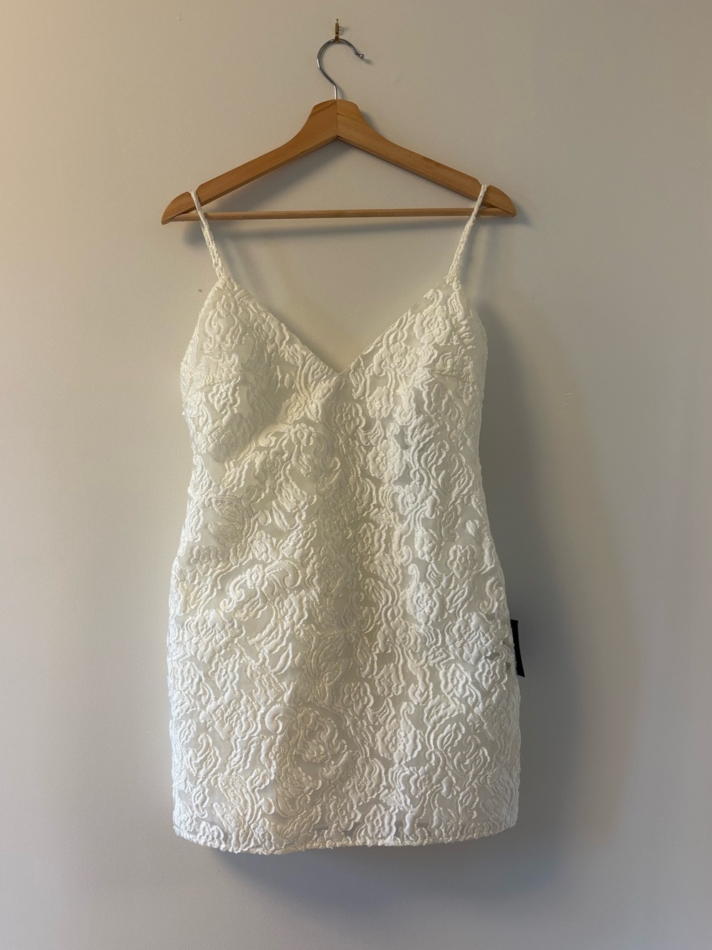 Lulus Moonlight Moments White Floral Jacquard Backless Mini Dress NWT